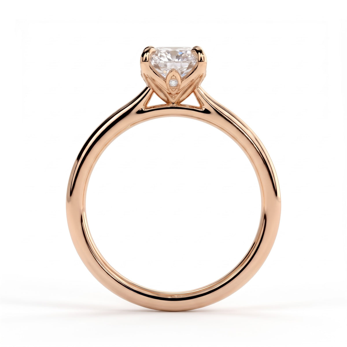 Elongated Cushion lab-grown diamond solitaire engagement ring in 14K (585) rose gold, side profile 