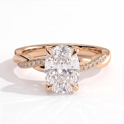 Elongated Cushion lab-grown diamond halo engagement ring in 14K (585) rose gold, front view 