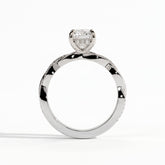 Elongated Cushion lab-grown diamond halo engagement ring in 14K (585) white gold, side profile 
