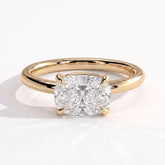 Elongated Cushion lab-grown diamond east-west solitaire engagement ring in 14K (585) yellow gold, front view 