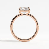 Elongated Cushion lab-grown diamond east-west solitaire engagement ring in 14K (585) rose gold, side profile 