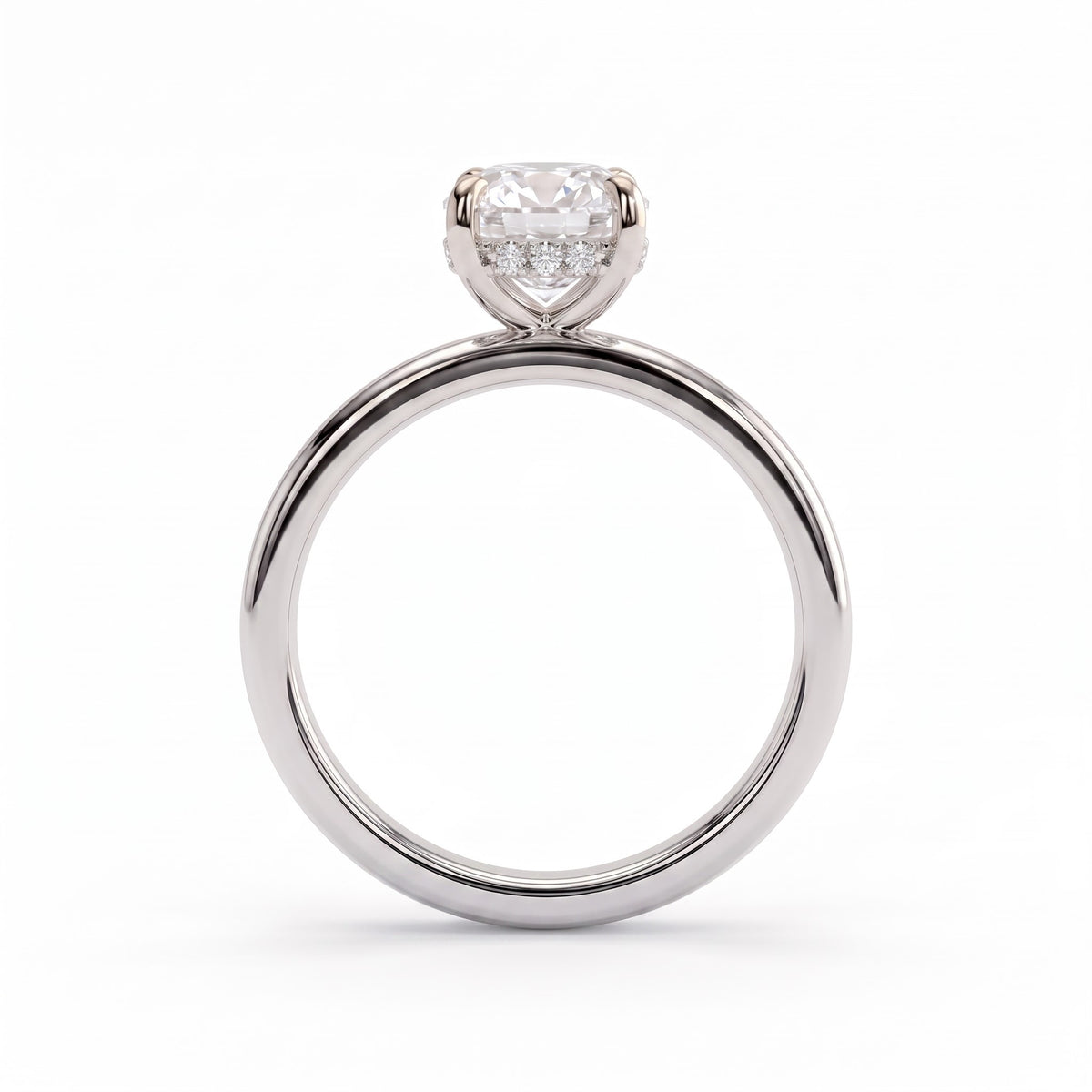 Elongated Cushion lab-grown diamond solitaire engagement ring in 14K (585) white gold, side profile 