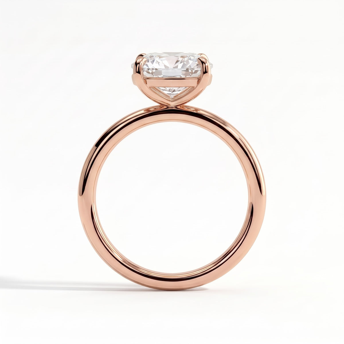 Elongated Cushion lab-grown diamond east-west solitaire engagement ring in 14K (585) rose gold, side profile 