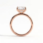 Elongated Cushion lab-grown diamond east-west solitaire engagement ring in 14K (585) rose gold, side profile 