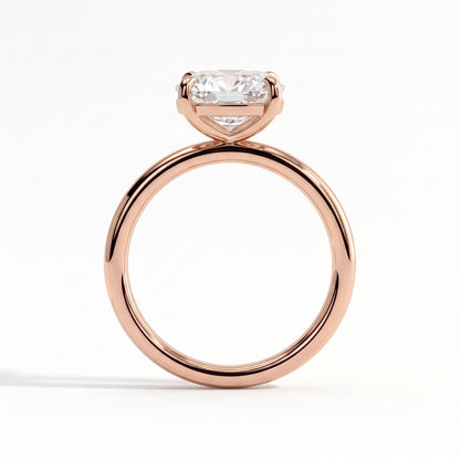 Elongated Cushion lab-grown diamond east-west solitaire engagement ring in 14K (585) rose gold, side profile 