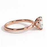 Elongated Cushion lab-grown diamond east-west solitaire engagement ring in 14K (585) rose gold, detail view 