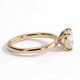 Elongated Cushion lab-grown diamond east-west solitaire engagement ring in 14K (585) yellow gold, detail view 