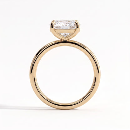 Elongated Cushion lab-grown diamond east-west solitaire engagement ring in 14K (585) yellow gold, side profile 