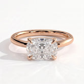 Elongated Cushion lab-grown diamond east-west solitaire engagement ring in 14K (585) rose gold, front view 