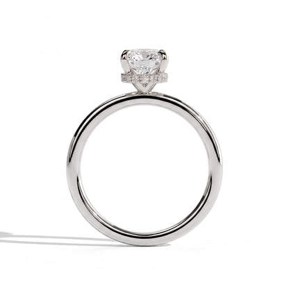 Elongated Cushion lab-grown diamond solitaire engagement ring in 18K (750) white gold, side profile 
