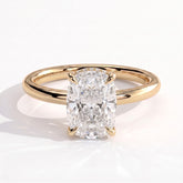 Elongated Cushion lab-grown diamond solitaire engagement ring in 18K (750) yellow gold, front view 