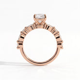 Elongated Cushion lab-grown diamond halo engagement ring in 18K (750) rose gold, side profile 