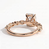 Elongated Cushion lab-grown diamond halo engagement ring in 18K (750) rose gold, on white background 