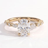 Elongated Cushion lab-grown diamond halo engagement ring in 18K (750) yellow gold, front view 