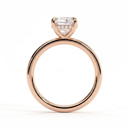 Cushion lab-grown diamond solitaire engagement ring in 18K (750) rose gold, detail view 