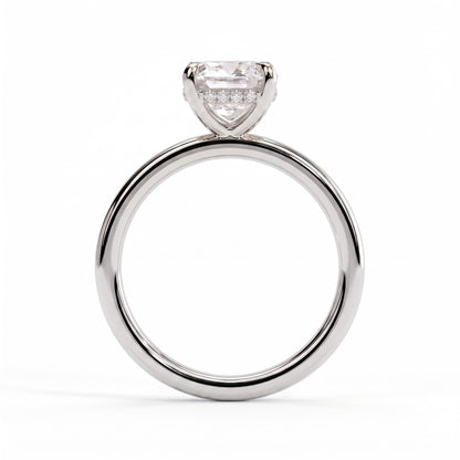 Cushion lab-grown diamond solitaire engagement ring in 950 platinum, side profile 