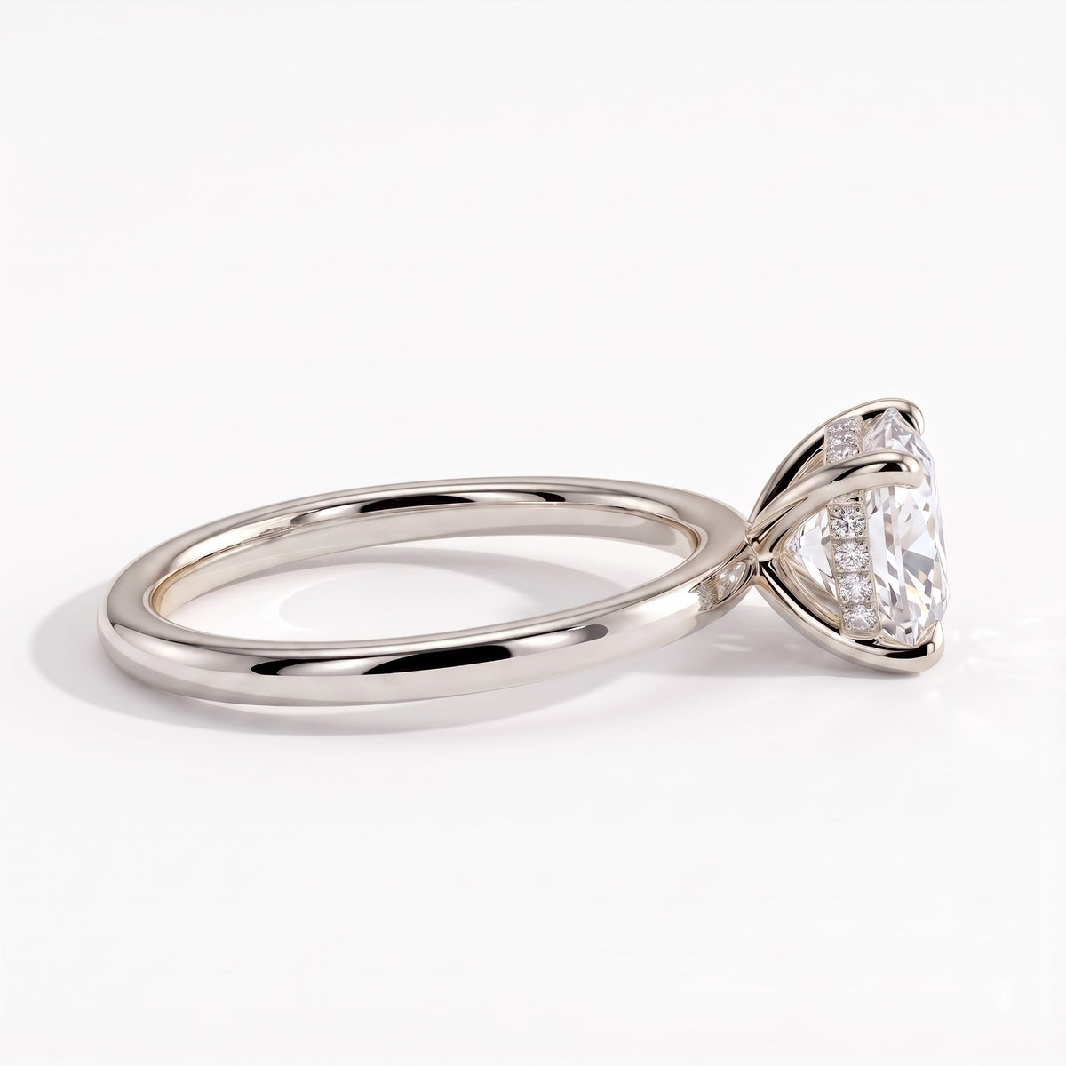 Cushion lab-grown diamond solitaire engagement ring in 950 platinum, detail view 
