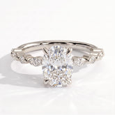 Elongated Cushion lab-grown diamond halo engagement ring in 950 platinum, detail view 