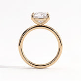 Elongated Cushion lab-grown diamond east-west solitaire engagement ring in 18K (750) yellow gold, side profile 