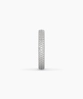 Celine round lab-grown diamond pavé eternity ring in 750 white gold, side profile view 