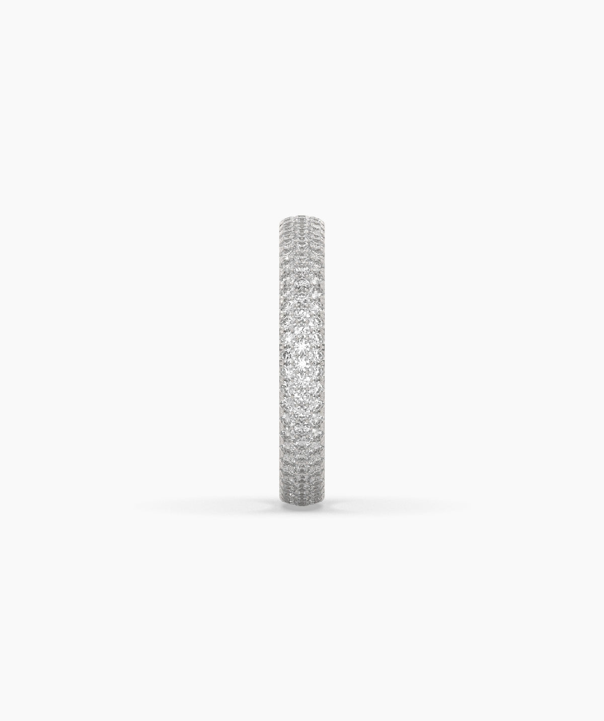 Celine round lab-grown diamond pavé eternity ring in 750 white gold, side profile view 