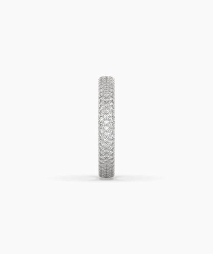 Celine round lab-grown diamond pavé eternity ring in 750 white gold, side profile view 