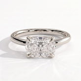 Elongated Cushion lab-grown diamond east-west solitaire engagement ring in 18K (750) white gold, front view 
