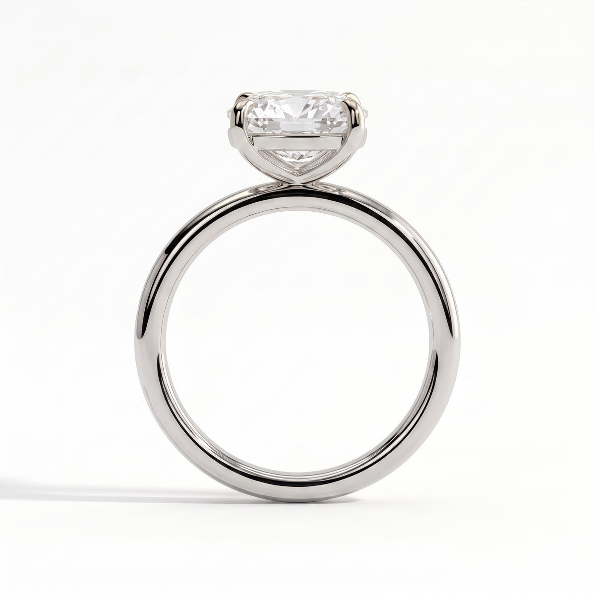 Elongated Cushion lab-grown diamond east-west solitaire engagement ring in 950 platinum, side profile 