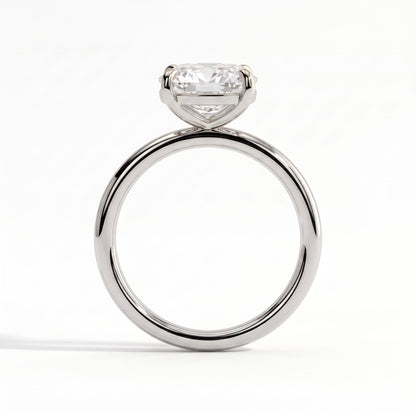Elongated Cushion lab-grown diamond east-west solitaire engagement ring in 950 platinum, side profile 