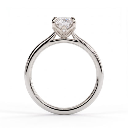 Elongated Cushion lab-grown diamond solitaire engagement ring in 18K (750) white gold, side profile 
