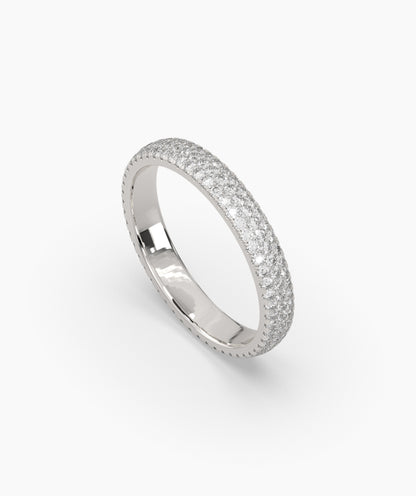 Celine round lab-grown diamond pavé eternity ring in 585 white gold, angled view 