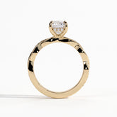 Elongated Cushion lab-grown diamond halo engagement ring in 18K (750) yellow gold, side profile 