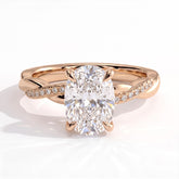 Elongated Cushion lab-grown diamond halo engagement ring in 18K (750) rose gold, front view 