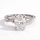 Elongated Cushion lab-grown diamond halo engagement ring in 18K (750) white gold, front view 