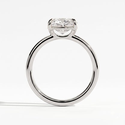 Elongated Cushion lab-grown diamond east-west solitaire engagement ring in 18K (750) white gold, side profile 