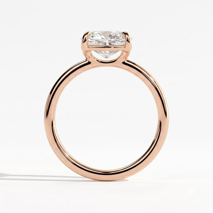 Elongated Cushion lab-grown diamond east-west solitaire engagement ring in 18K (750) rose gold, side profile 