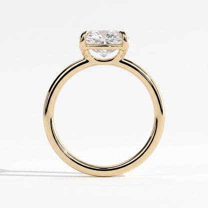Elongated Cushion lab-grown diamond east-west solitaire engagement ring in 14K (585) yellow gold, side profile 