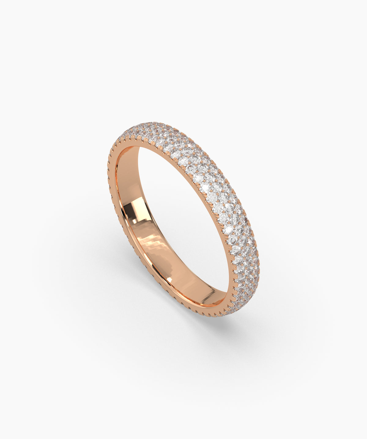 Celine round lab-grown diamond pavé eternity ring in 585 rose gold, angled view 
