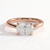 Elongated Cushion lab-grown diamond east-west solitaire engagement ring in 18K (750) rose gold, front view 