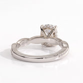 Elongated Cushion lab-grown diamond halo engagement ring in 950 platinum, on white background 