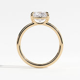 Elongated Cushion lab-grown diamond east-west solitaire engagement ring in 18K (750) yellow gold, side profile 