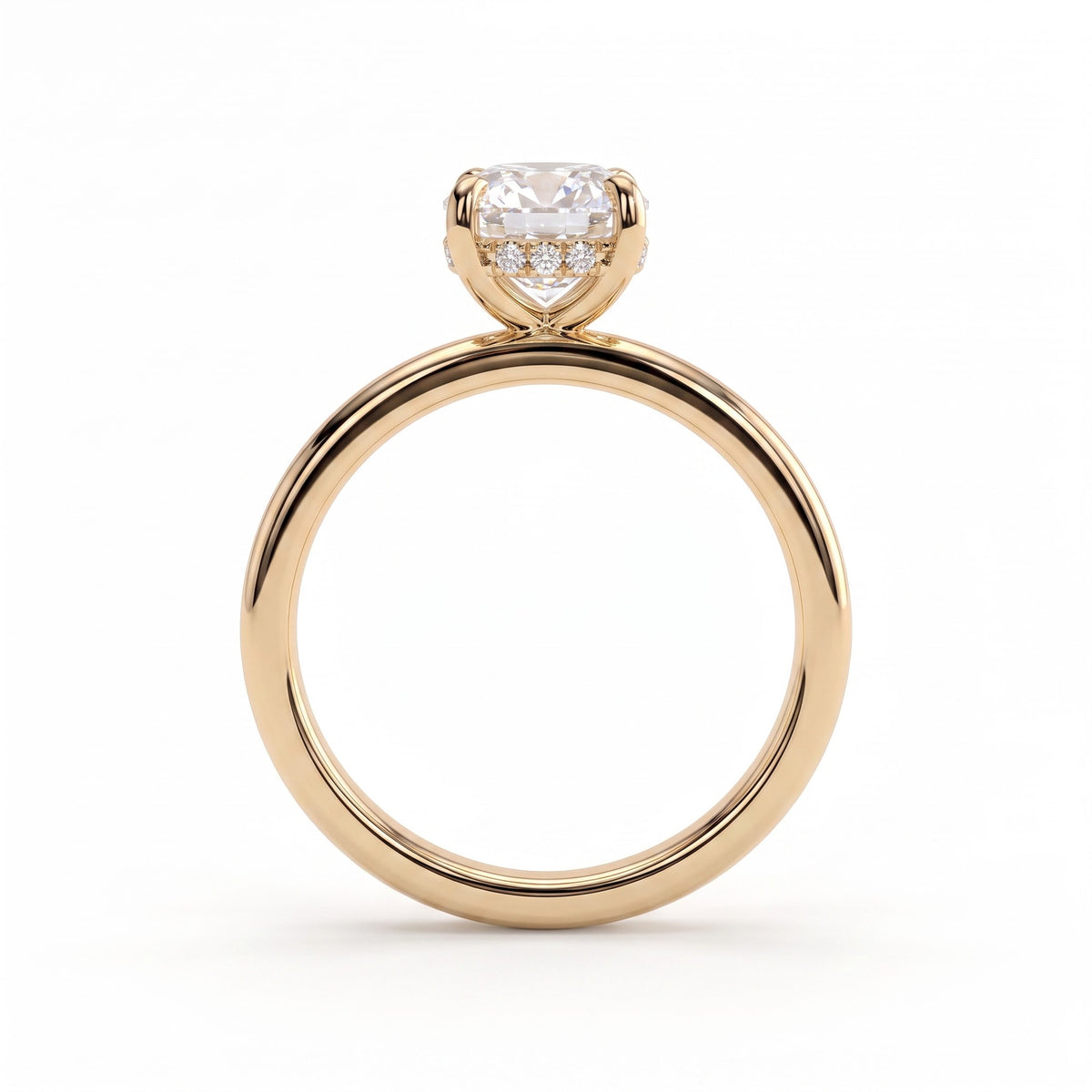 Elongated Cushion lab-grown diamond solitaire engagement ring in 18K (750) yellow gold, side profile 