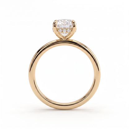 Elongated Cushion lab-grown diamond solitaire engagement ring in 18K (750) yellow gold, side profile 