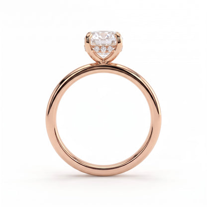 Elongated Cushion lab-grown diamond solitaire engagement ring in 18K (750) rose gold, side profile 
