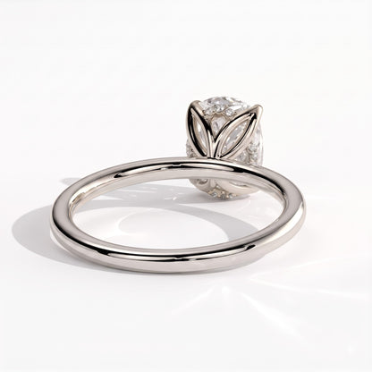 Elongated Cushion lab-grown diamond solitaire engagement ring in 14K (585) white gold, on white background 