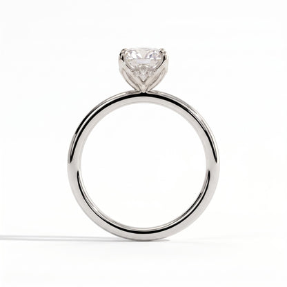 Elongated Cushion lab-grown diamond solitaire engagement ring in 14K (585) white gold, side profile 