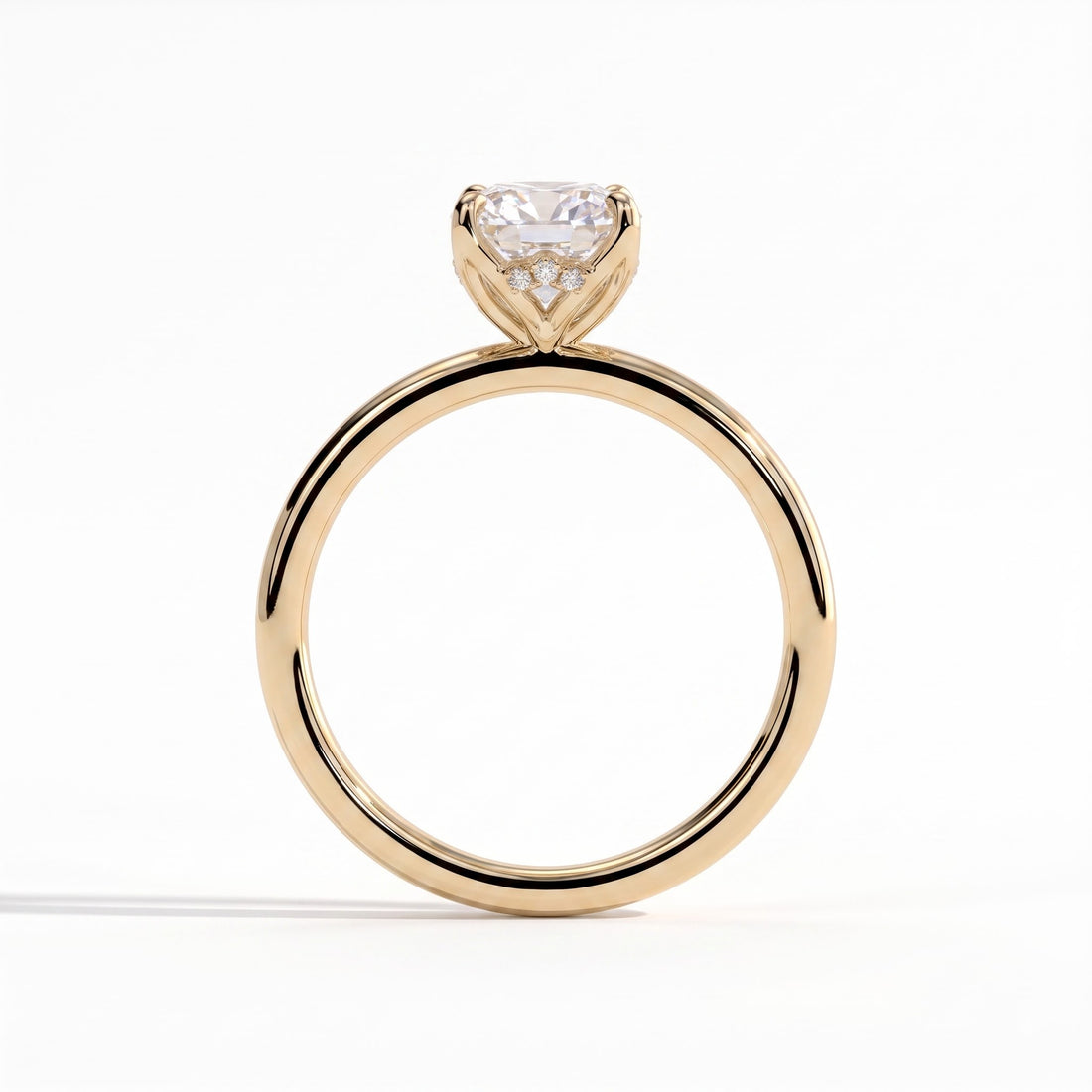 Elongated Cushion lab-grown diamond solitaire engagement ring in 14K (585) yellow gold, side profile 