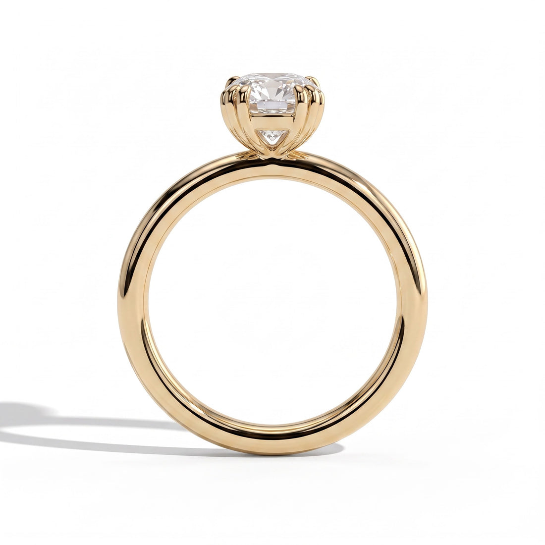 Elongated Cushion lab-grown diamond solitaire engagement ring in 14K (585) yellow gold, side profile 