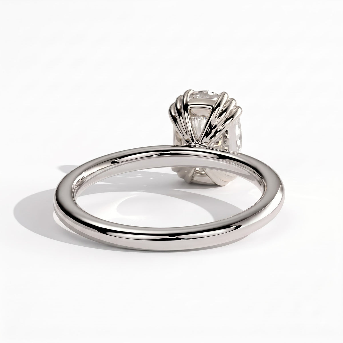 Elongated Cushion lab-grown diamond solitaire engagement ring in 14K (585) white gold, detail view 