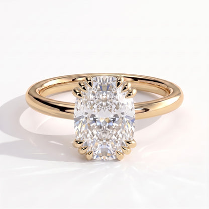 Elongated Cushion lab-grown diamond solitaire engagement ring in 14K (585) yellow gold, front view 